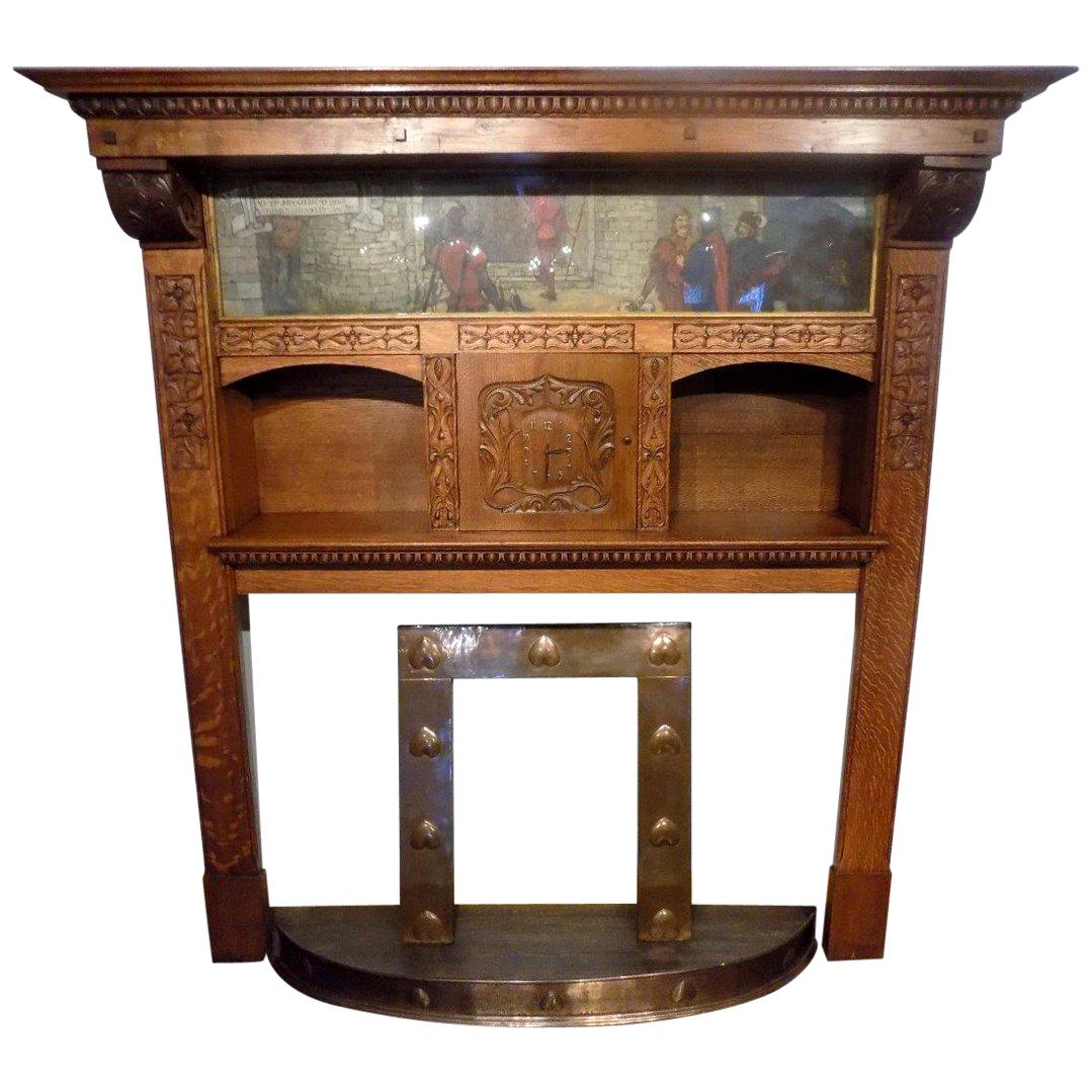 Magnificent and Rare Oak Arts & Crafts Period Fireplace For Sale