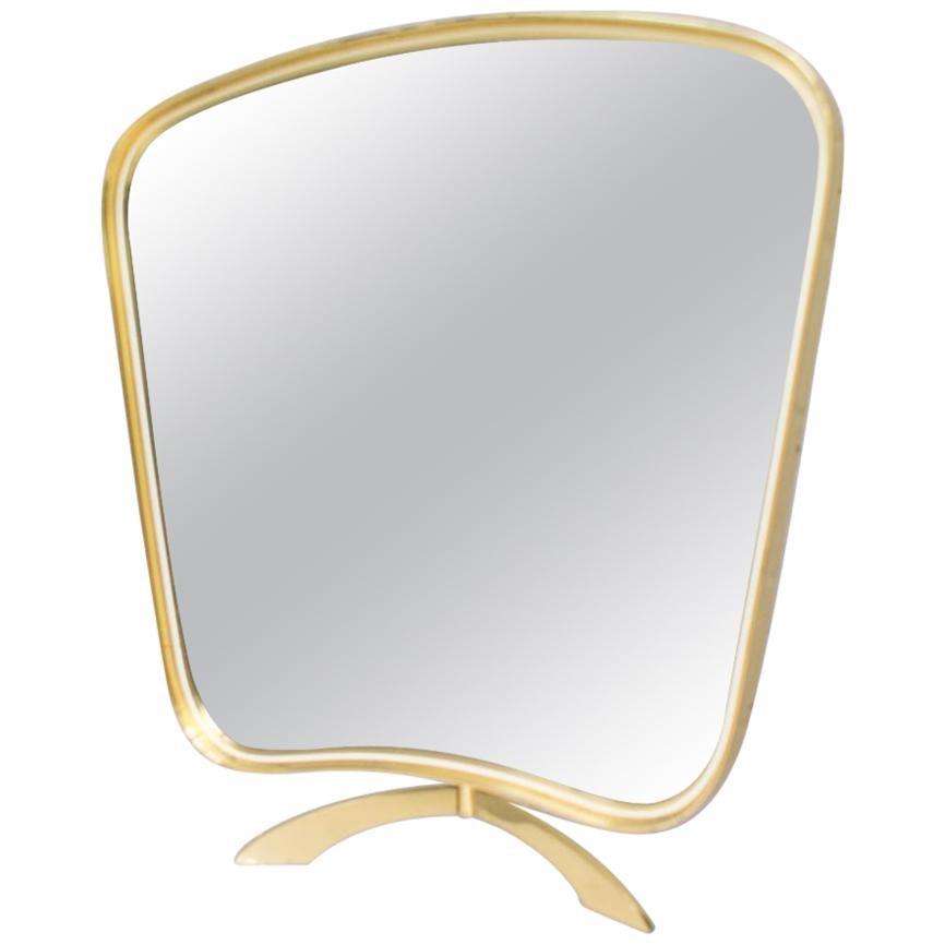 Vanity Brass Table Mirror by Vereinigte Werkstätten München, Germany, 1950s For Sale