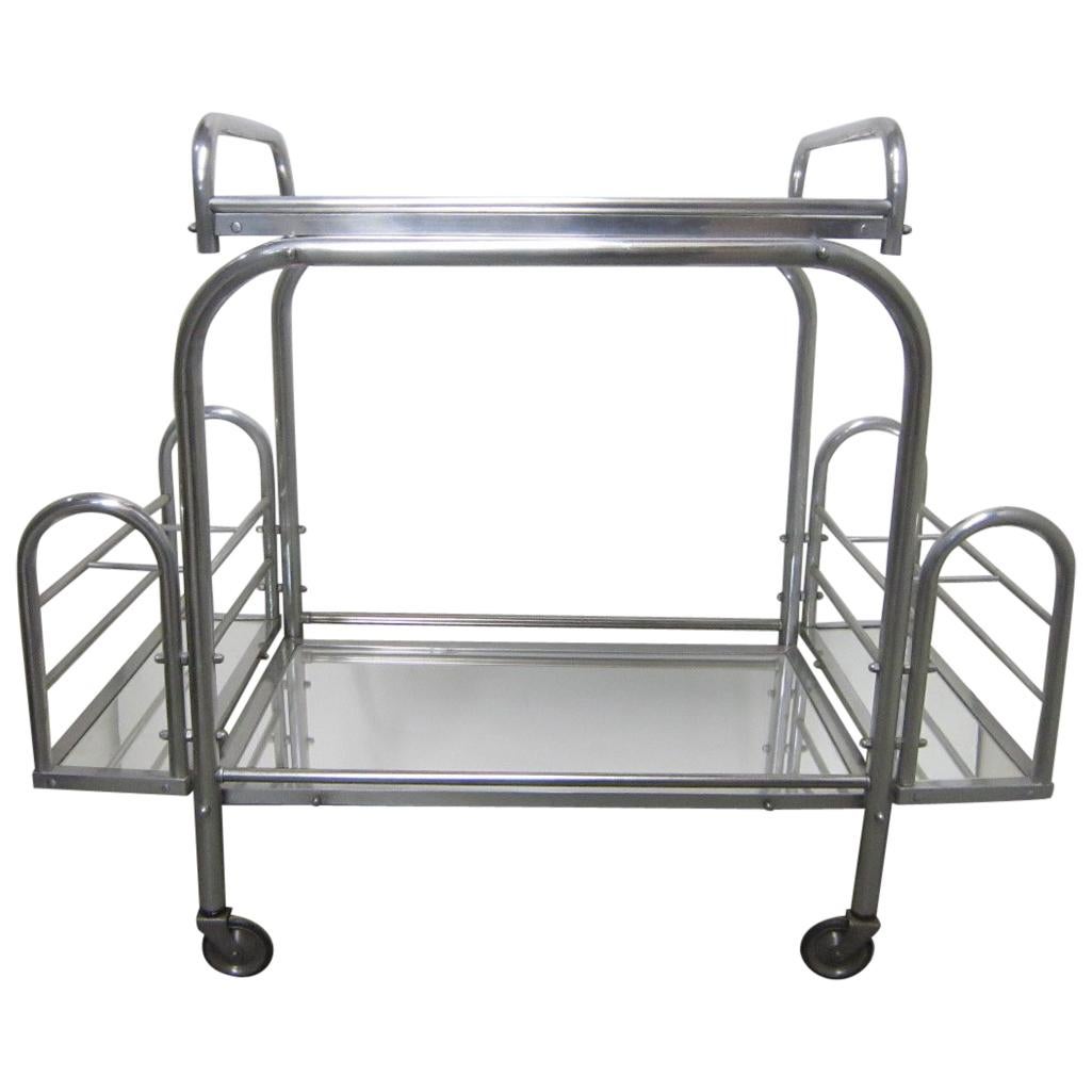 French Modernist Chrome Bar Cart with Removable Tray by Jacques Adnet