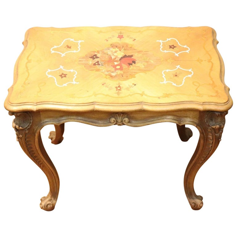 20th Century Louis XV Style Inlaid Wood Side Table or Sofa Table For Sale