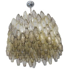 Venini Midcentury Amber Murano Glass Poliedri Chandelier by Carlo Scarpa, 1980s