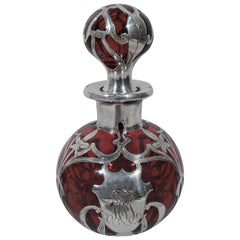Gorham Art Nouveau Silver Overlay Red Glass Perfume
