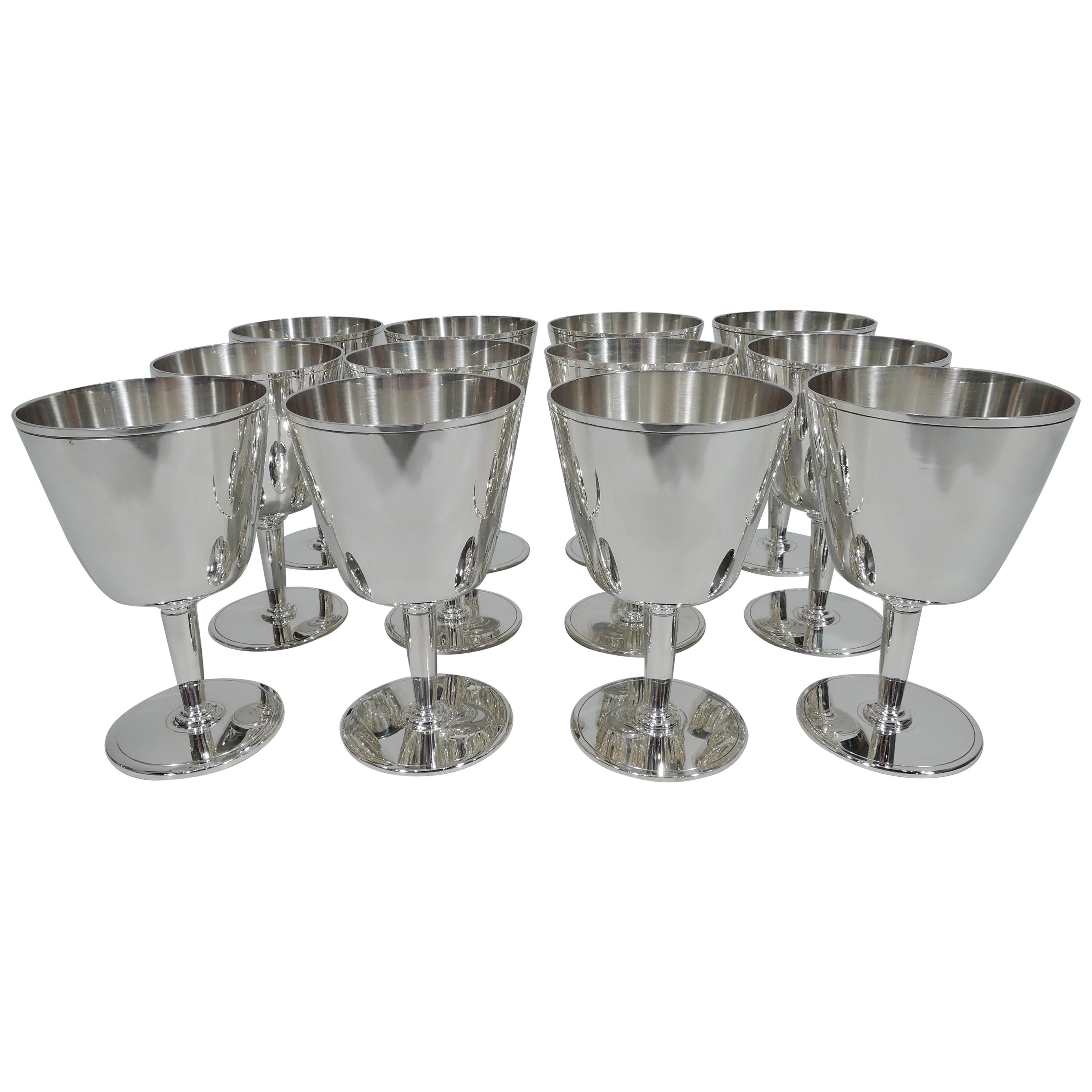 Set of 12 Tiffany Sterling Silver Art Deco Modern Cocktail Cups