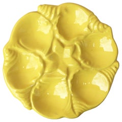 Yellow Majolica Oyster Plate Vallauris, circa 1950