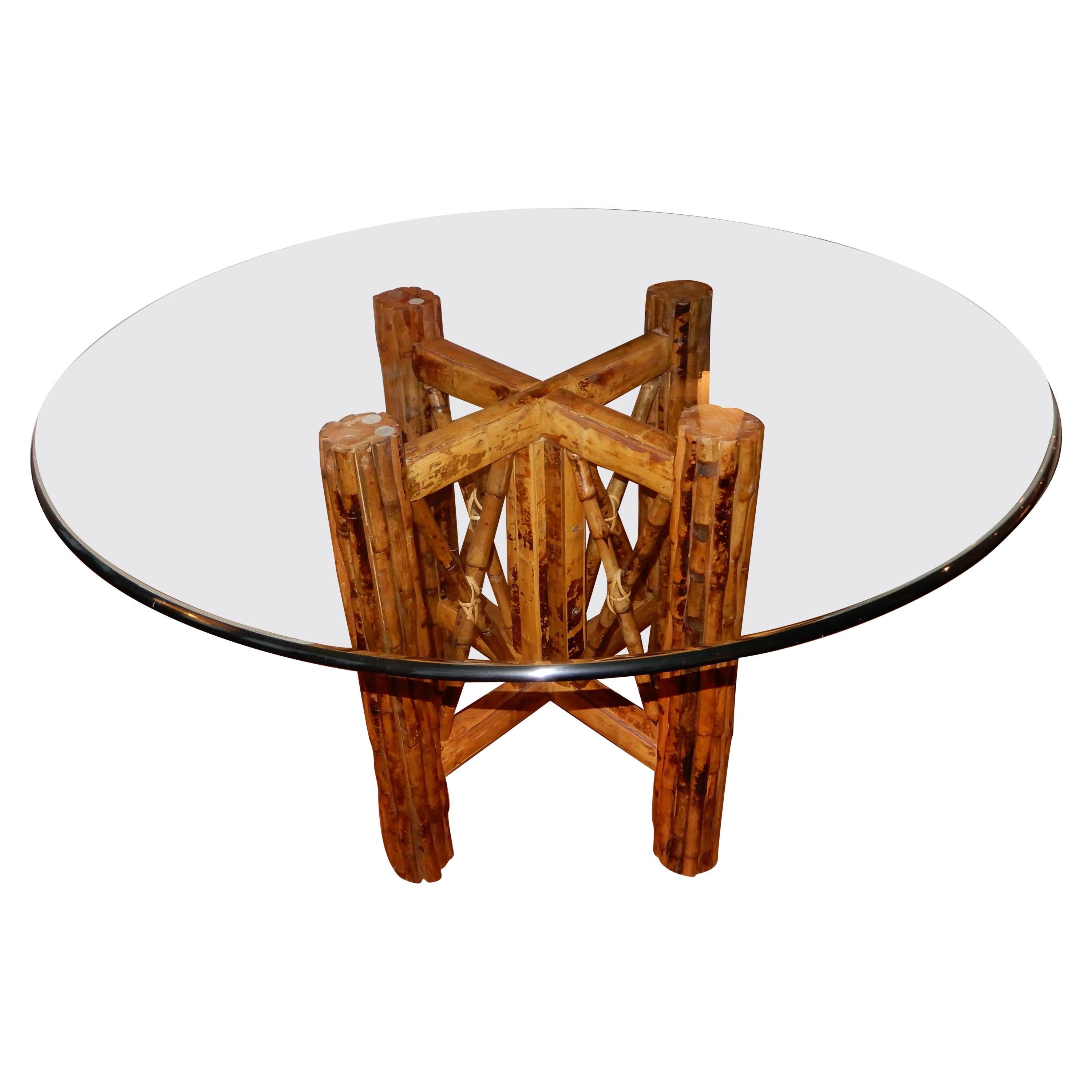 Bamboo and Glass Top Dining or Center Table