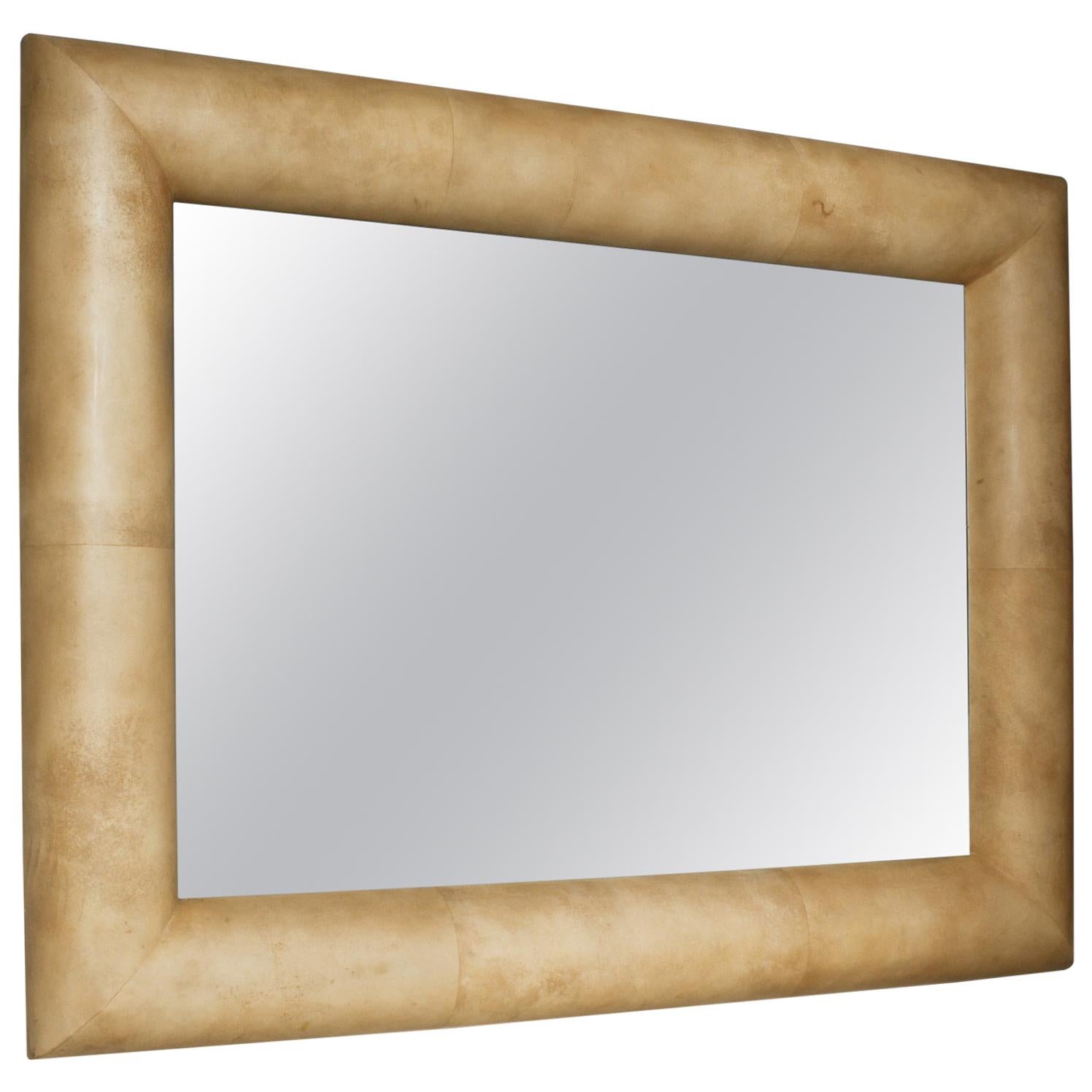 Large 1970s Half Round Goatskin Mirror in the Manner of Karl Springer