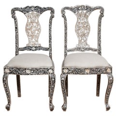 Vintage Mid-20th Century Anglo Indian Mother of Pearl Chairs