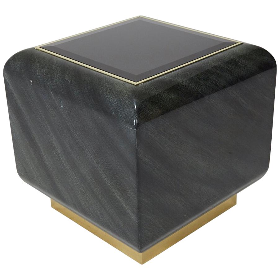 Patterned Laminate, Brass and Glass Side Table, Style of Steve Chase, circa 1980