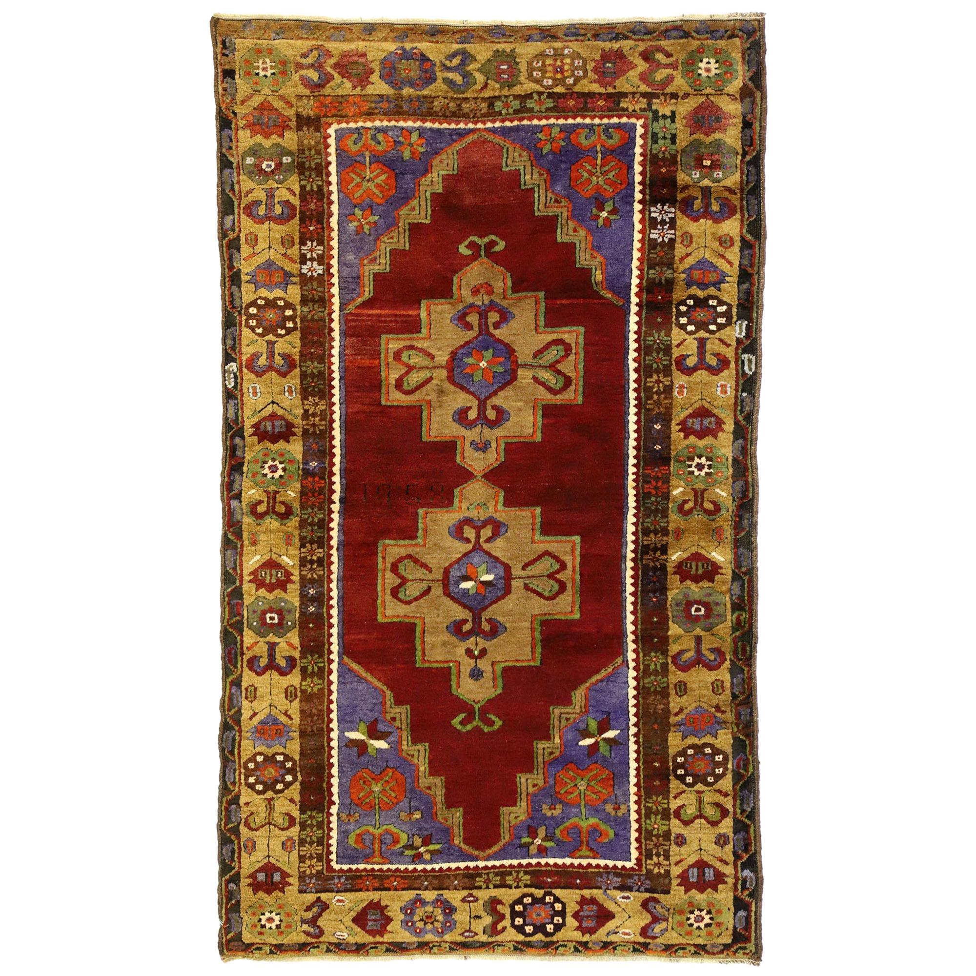 Vintage Turkish Oushak Rug with Colorful Arts & Crafts Style For Sale
