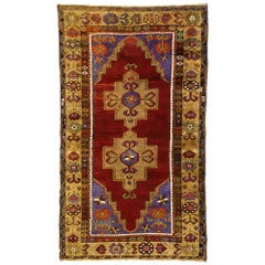 Vintage Turkish Oushak Rug with Colorful Arts & Crafts Style
