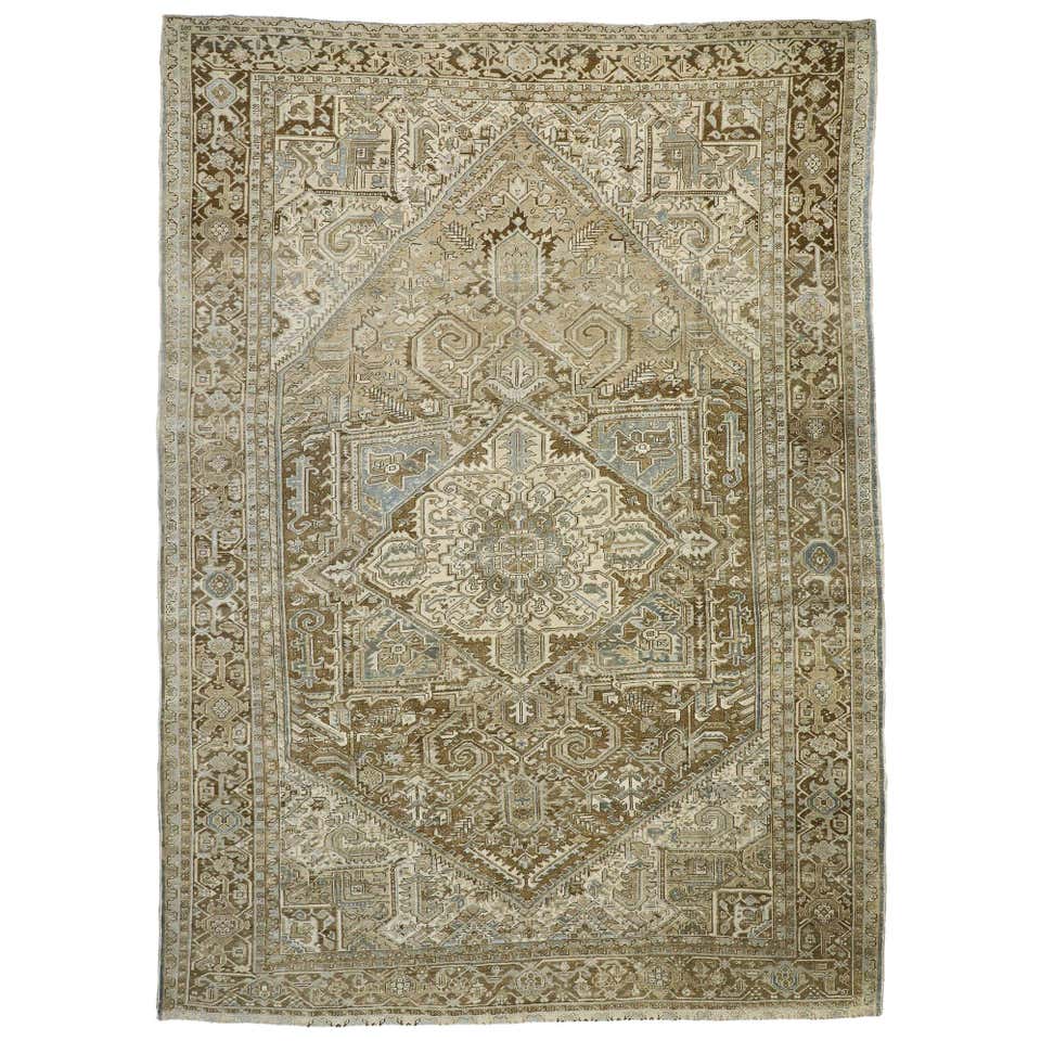 Distressed Antique Persian Heriz Rug with Rustic Puritan Chippendale ...
