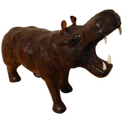 Leather Wrapped Hippopotamus Figurine
