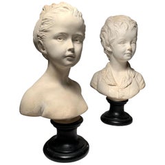 Vintage Plaster Busts of Alexandre and Louise Brongniart by Jean Antoine Houdon