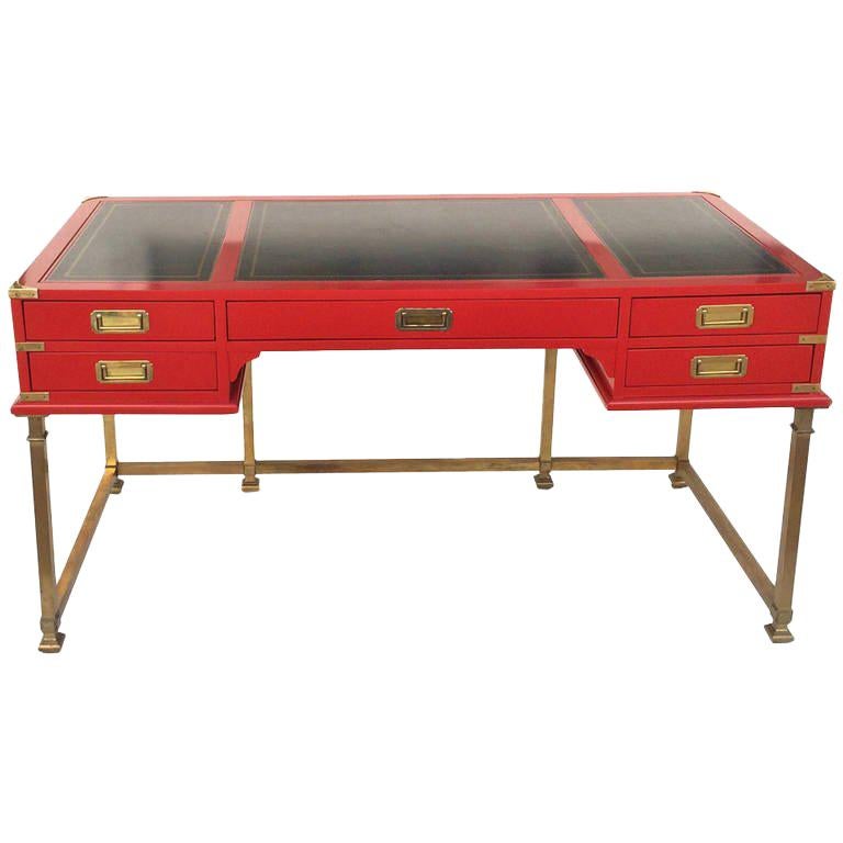 Vintage Campaign Style Writing Table/Desk Lacquered in Red