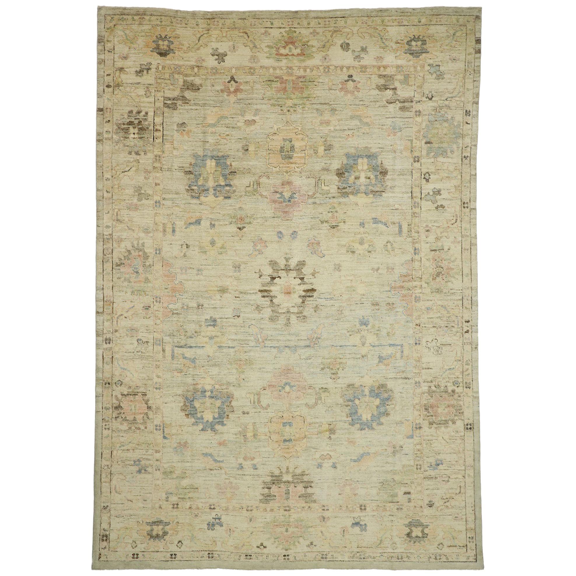 Nouveau tapis turc contemporain d'Oushak avec style campagnard et chalet français