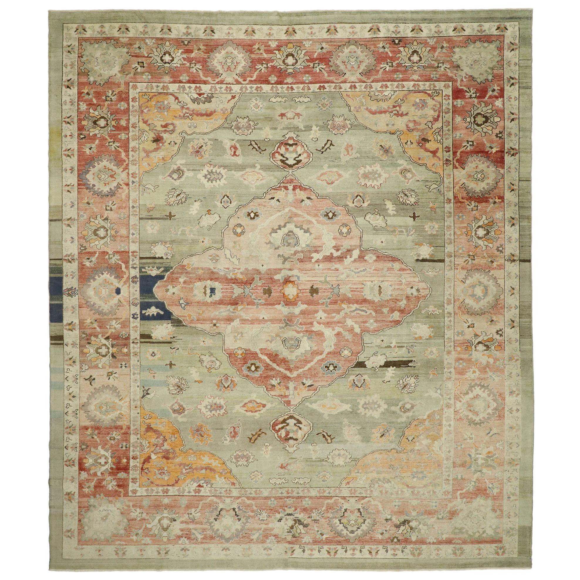 Modern Turkish Oushak Rug, Contemporary Elegance Meets Biophilic Design For Sale