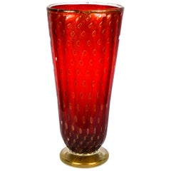 Vase en verre d'art italien Art Déco rouge et or par Stefano Mattiello