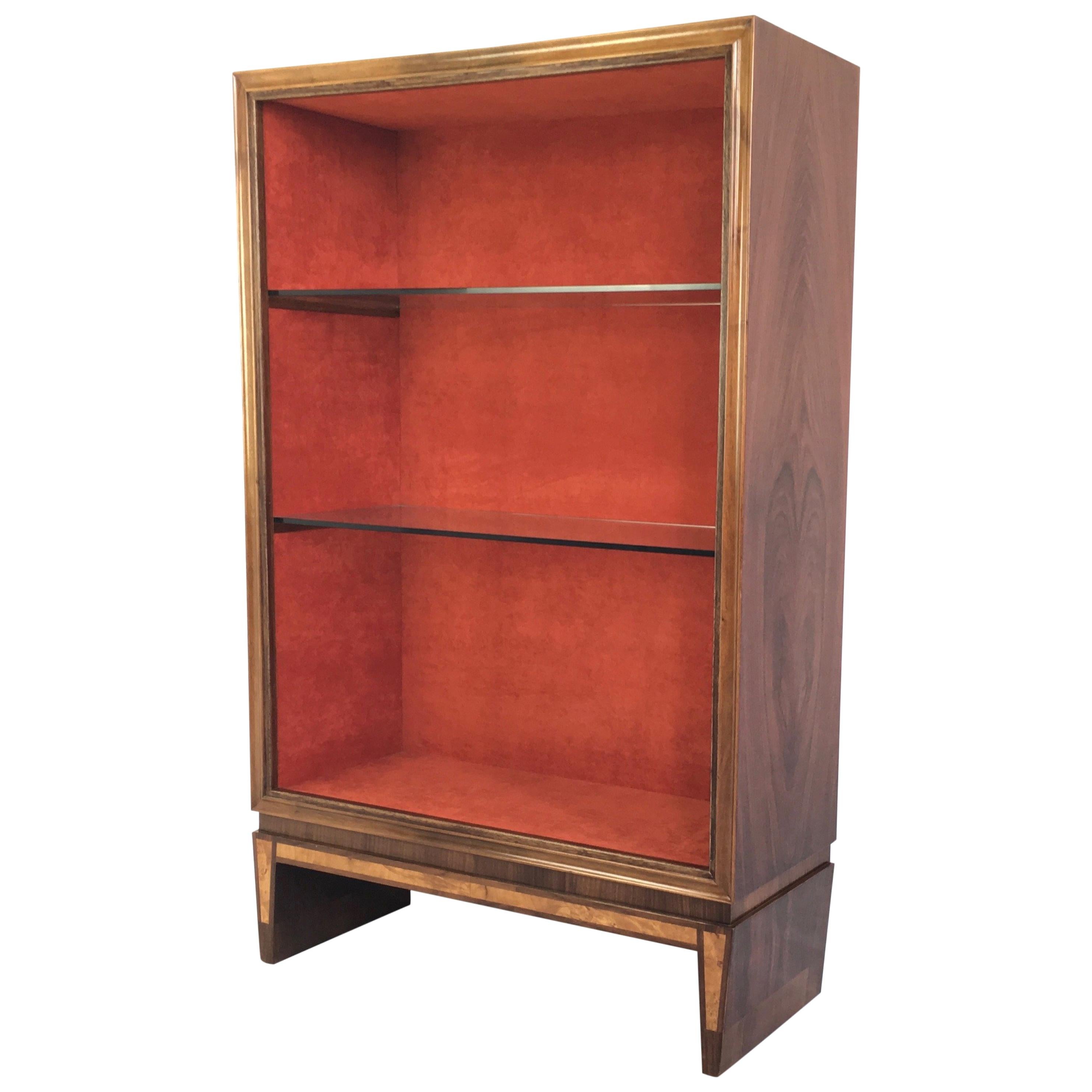 Wood and Crystal Display Cabinet in the Style of Gio Ponti, Italy, 1940s