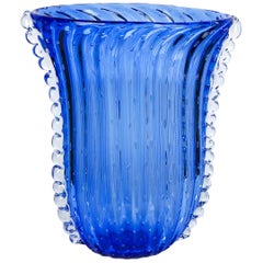 Contemporary Crystal Blue Design Italian Art Glass Vase Baloton Murano Glass Jar