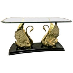 Brass and Glass Swan Console Table