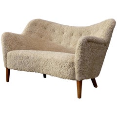 Settee en peau de mouton Modèle 185 de Slagelse Møbelværk, années 1950