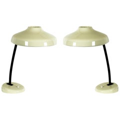 1950s Pair of Orientable Table Lamps, Iron and Lacquered Aluminum, France