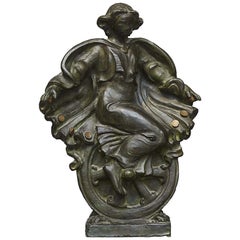 Olga Wagner Art Nouveau Sculpture, "Woman on a Wheel", Browned Bronze