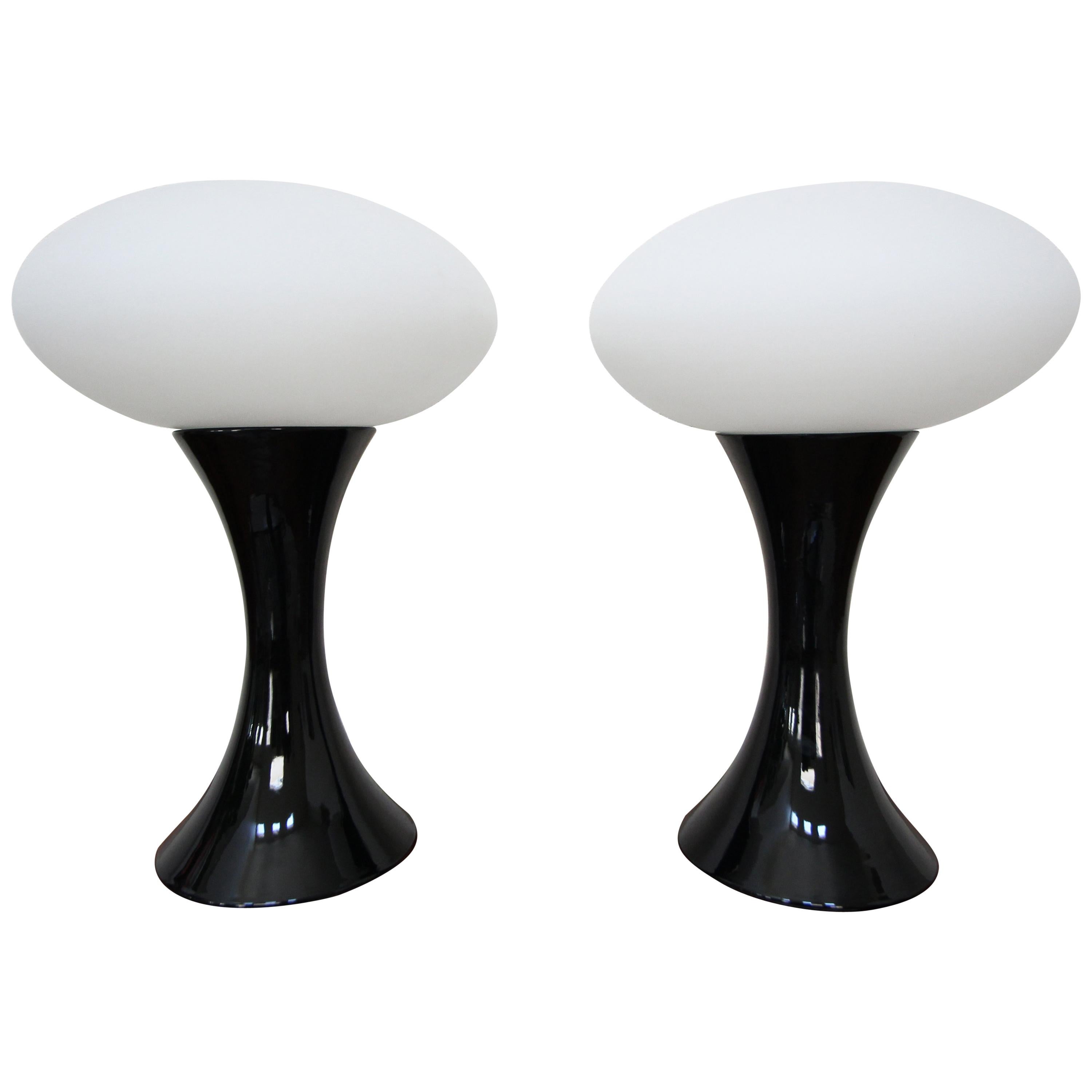 Pair of Midcentury Italian Black Ceramic and Porcelain Table Lamps