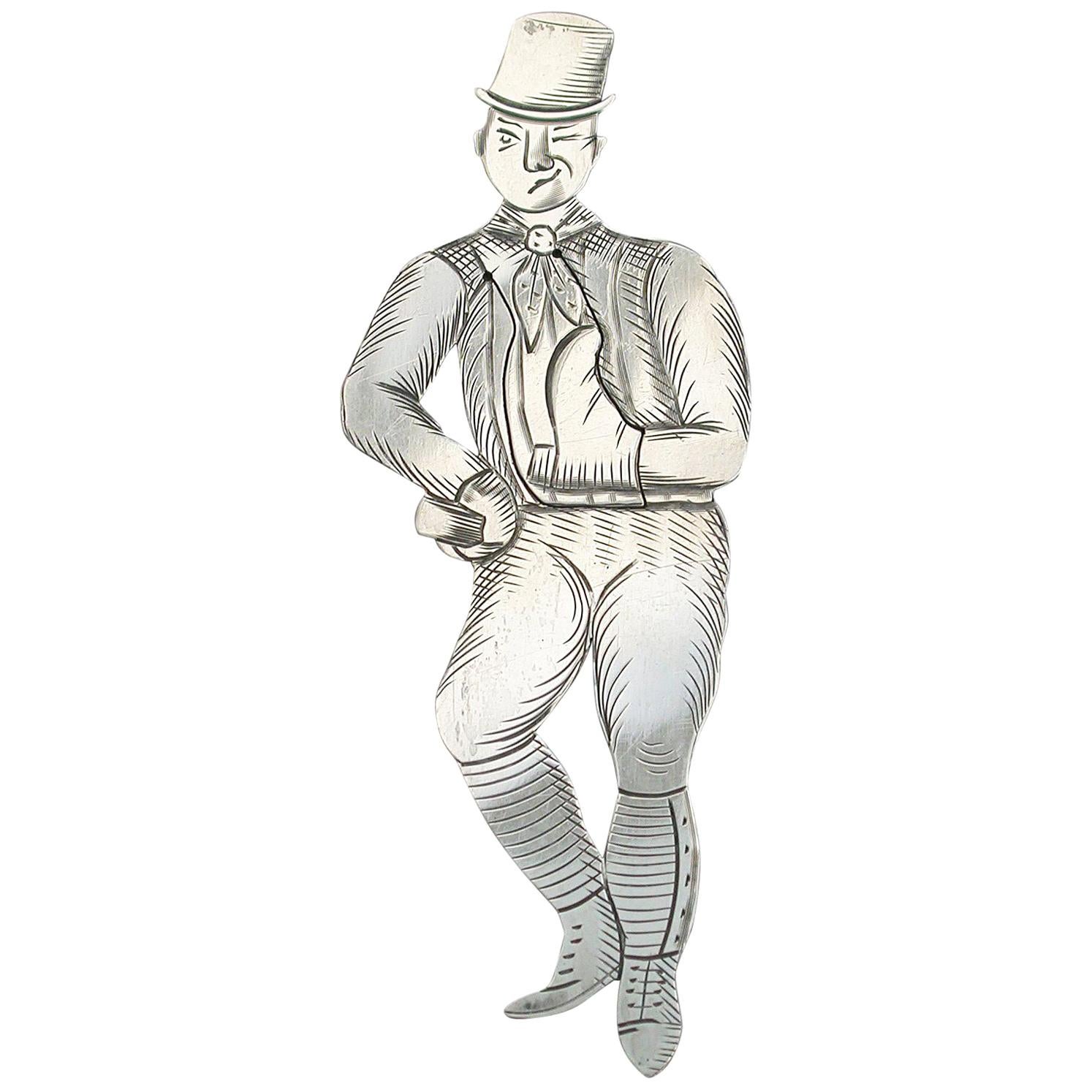 Edwardian Novelty Silver Figural Bookmark 'Sam Weller' New York, 1901-1910 For Sale