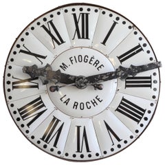 Grand visage d'horloge émaillée blanche du début du siècle de La Roche, France