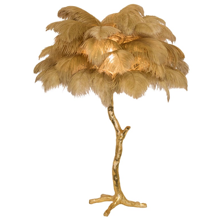 The Mini Feather Lamp with Gold Base For Sale