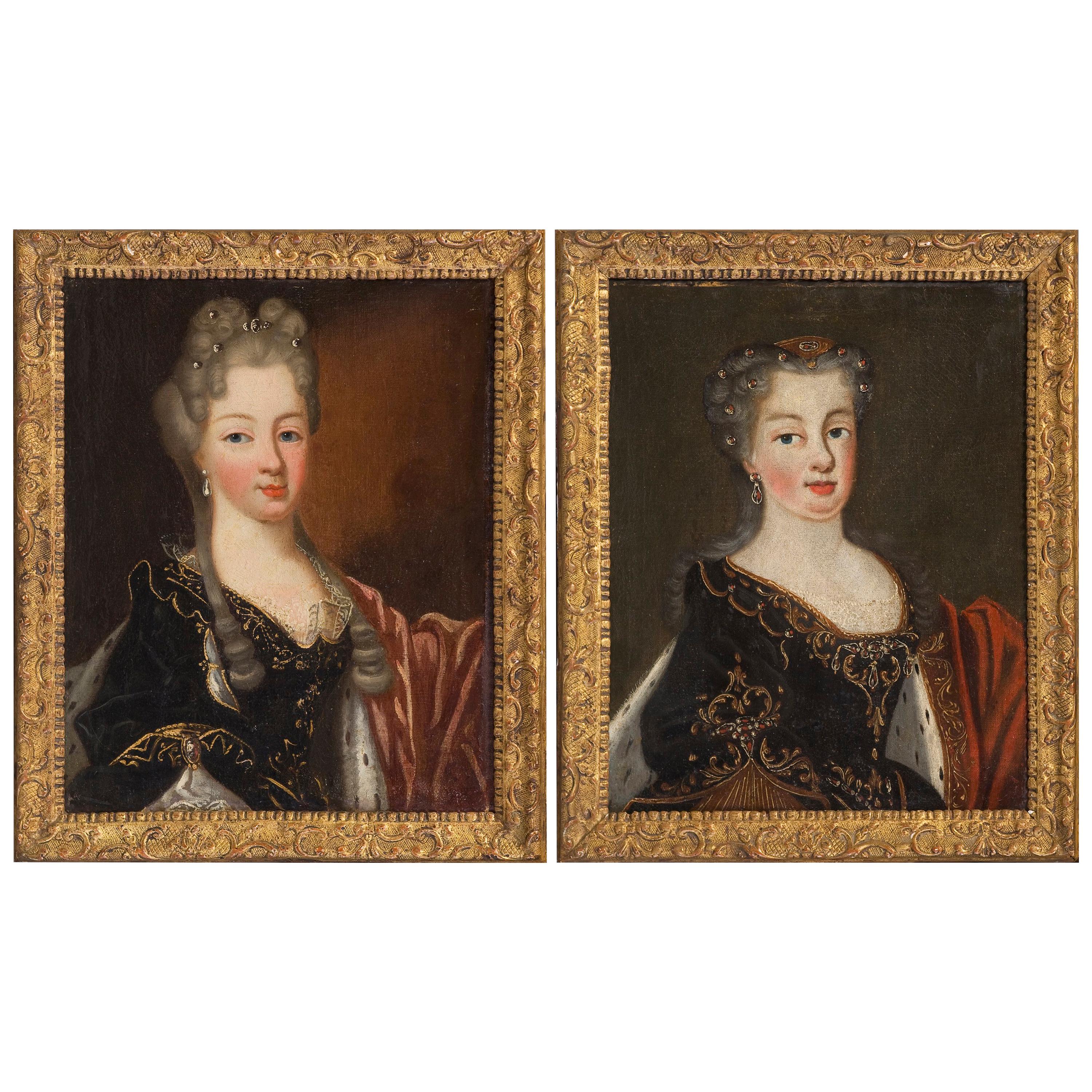 Delicious Naif Paintings of Two Daughters of Louis XV, 18th Century