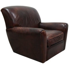 French Style Aged Leather Lounge Chair