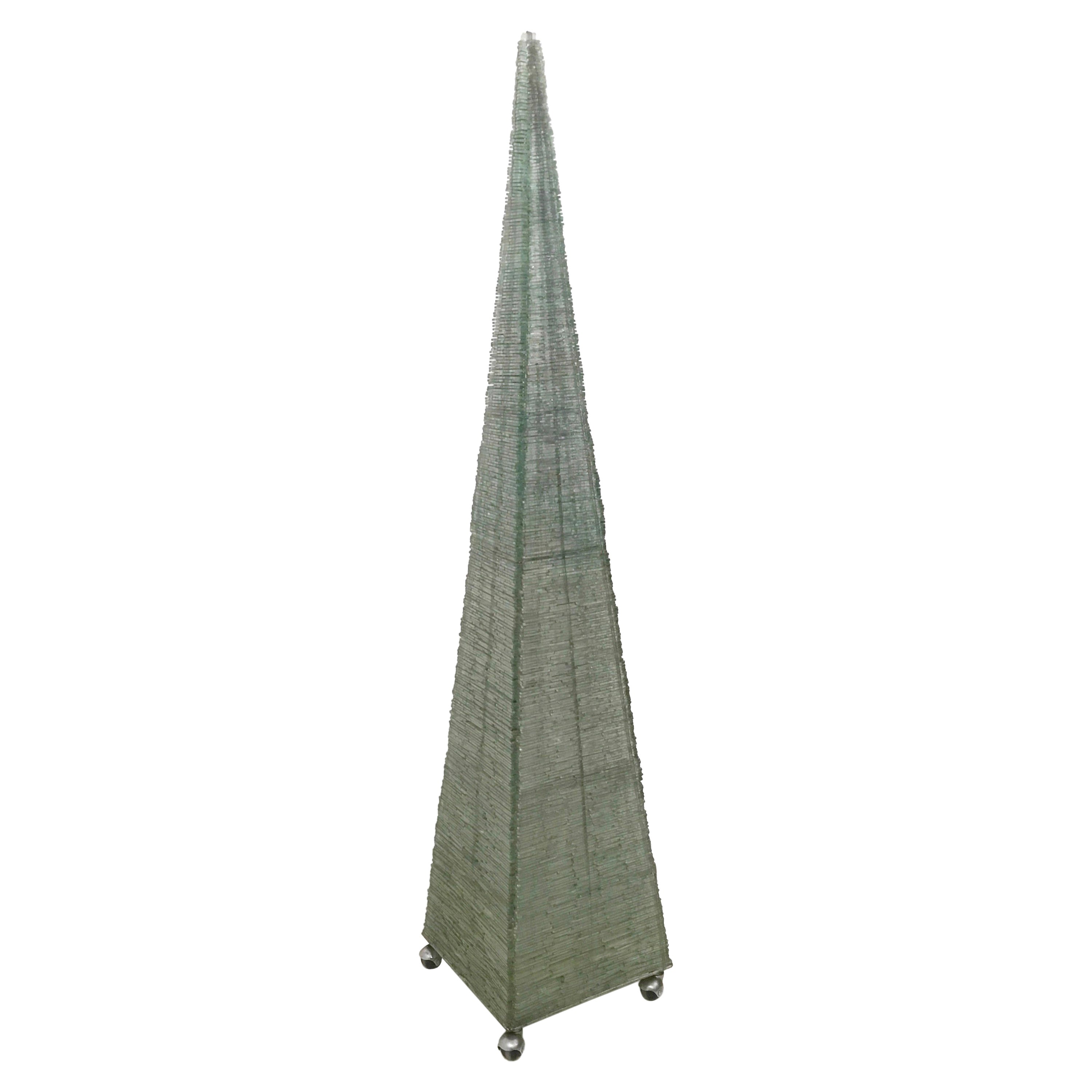 Postmodern Green Pyramid Floor Lamp with Green Glass Beads, Italy 1980s For Sale