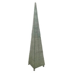 Retro Postmodern Green Pyramid Floor Lamp with Green Glass Beads, Italy 1980s