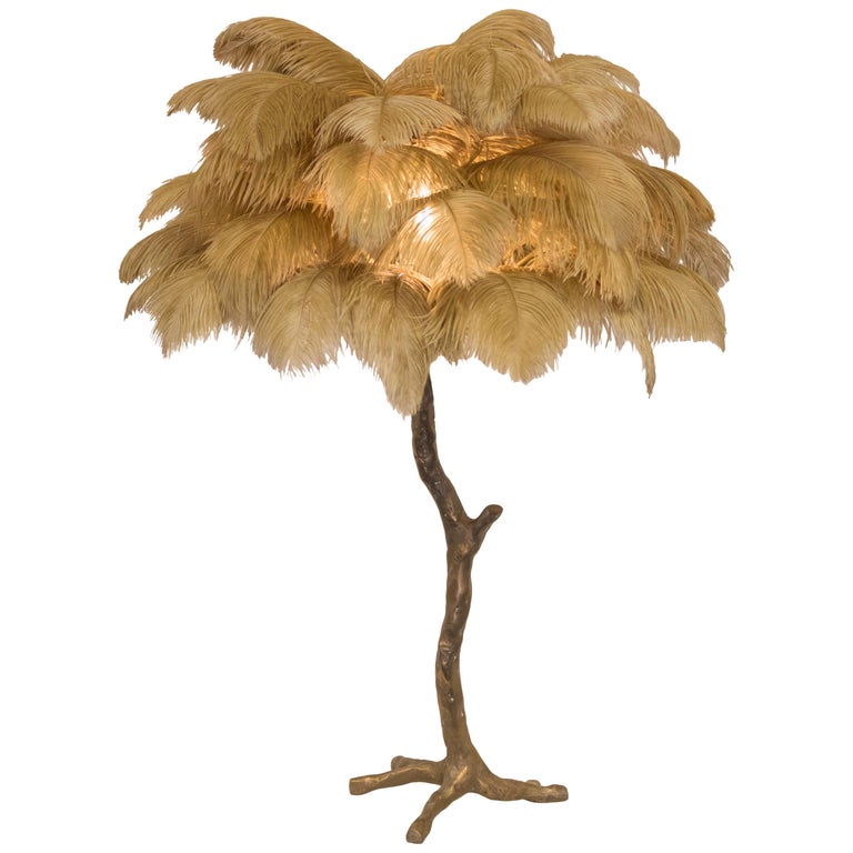 The Mini Feather Lamp with Bronze Base For Sale