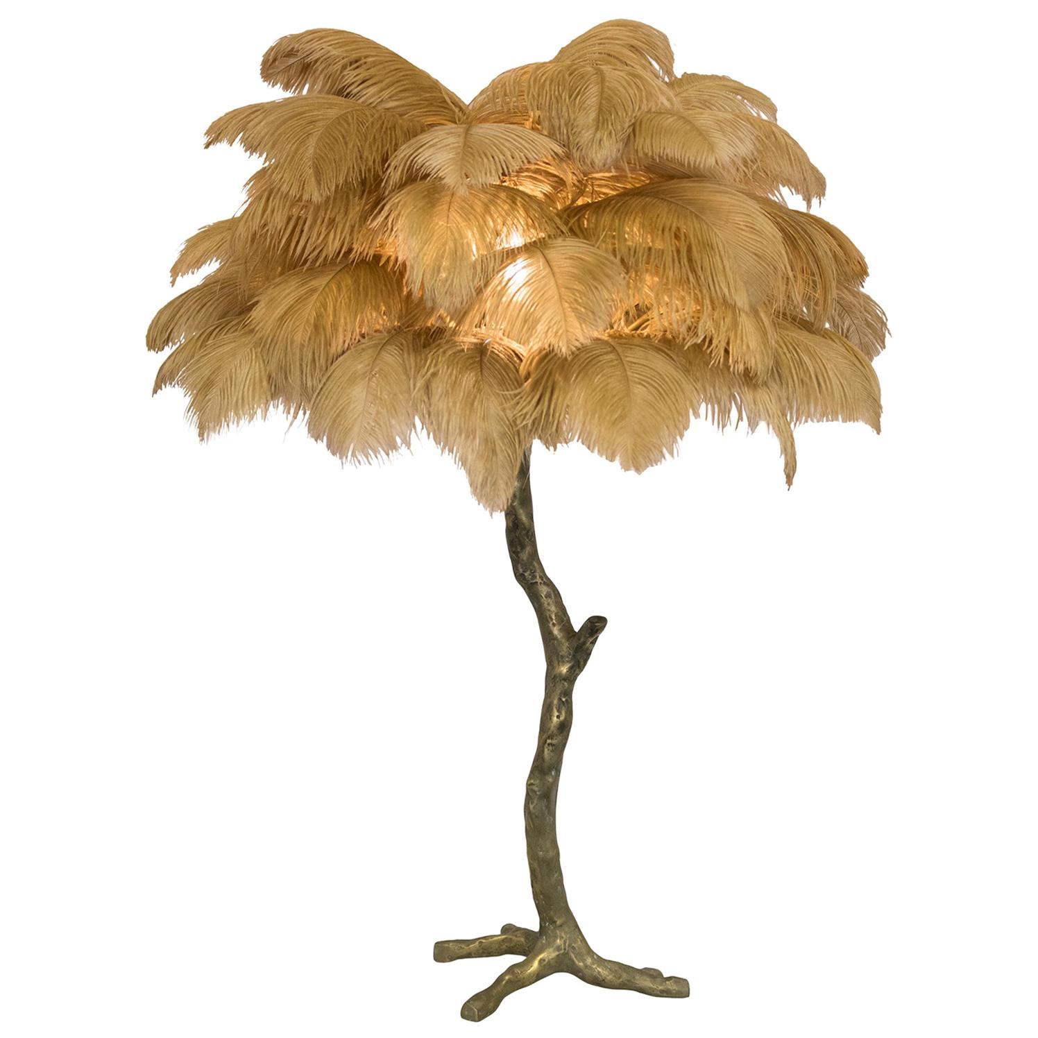 Mini Feather Lamp with Brass Base For Sale