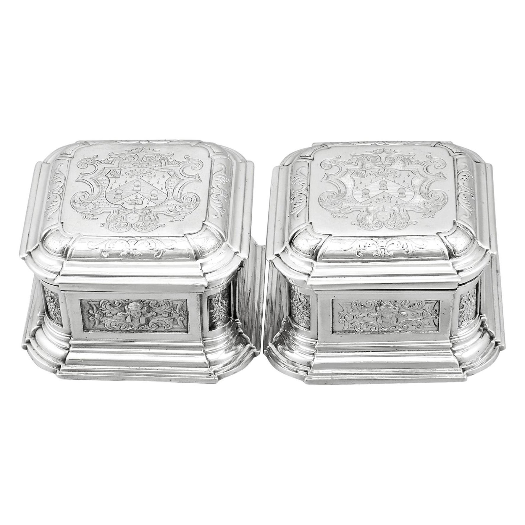 Antique 1733 II Sterling Silver Toilet Boxes For Sale at 1stDibs