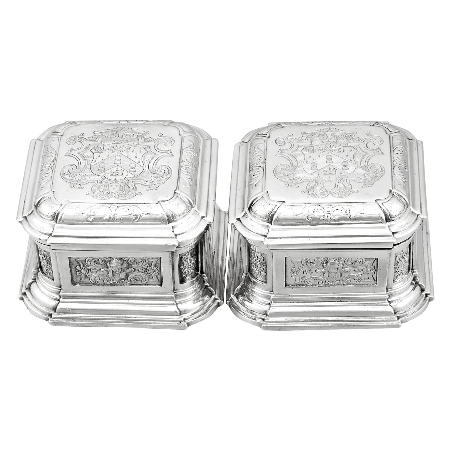 1733 George II Sterling Silver Toilet Boxes For Sale