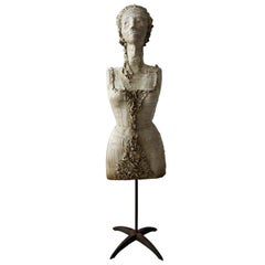 Antike 1920er Jahre Französisch Femanist Kunst Kleid Form Mannequin Büste auf Stahl Stand