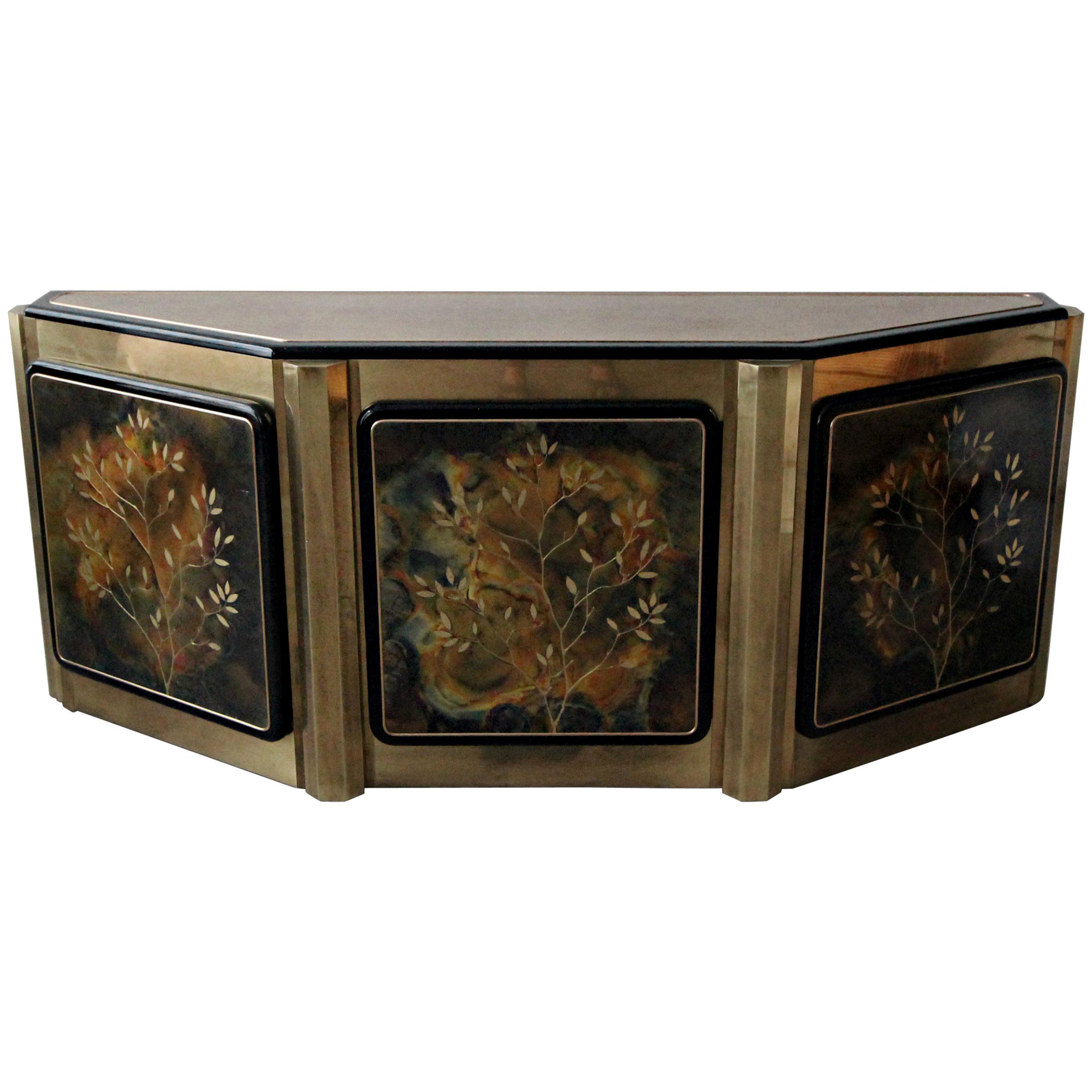 Etched Brass and Lacquer Credenza by Bernhard Rohne for Mastercraft