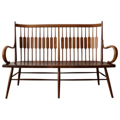 Midcentury Walnut Spindle Back Bench by Kipp Stewart for Drexel Declaration