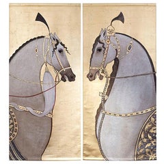Pair of Painted Canvas Figuring Arabian Horses, Contemporary Work