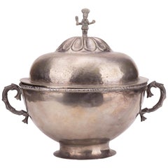 Antique 1780s Colonial Peruvian Silver Tureen with Scroll Shaped Handles