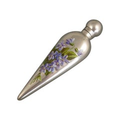 Victorian Antique Silver and Enamel Scent Bottle 'Violets' by George Ward, 1891