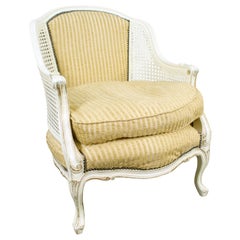 Painted French Double Bergere Upholstered Armchair