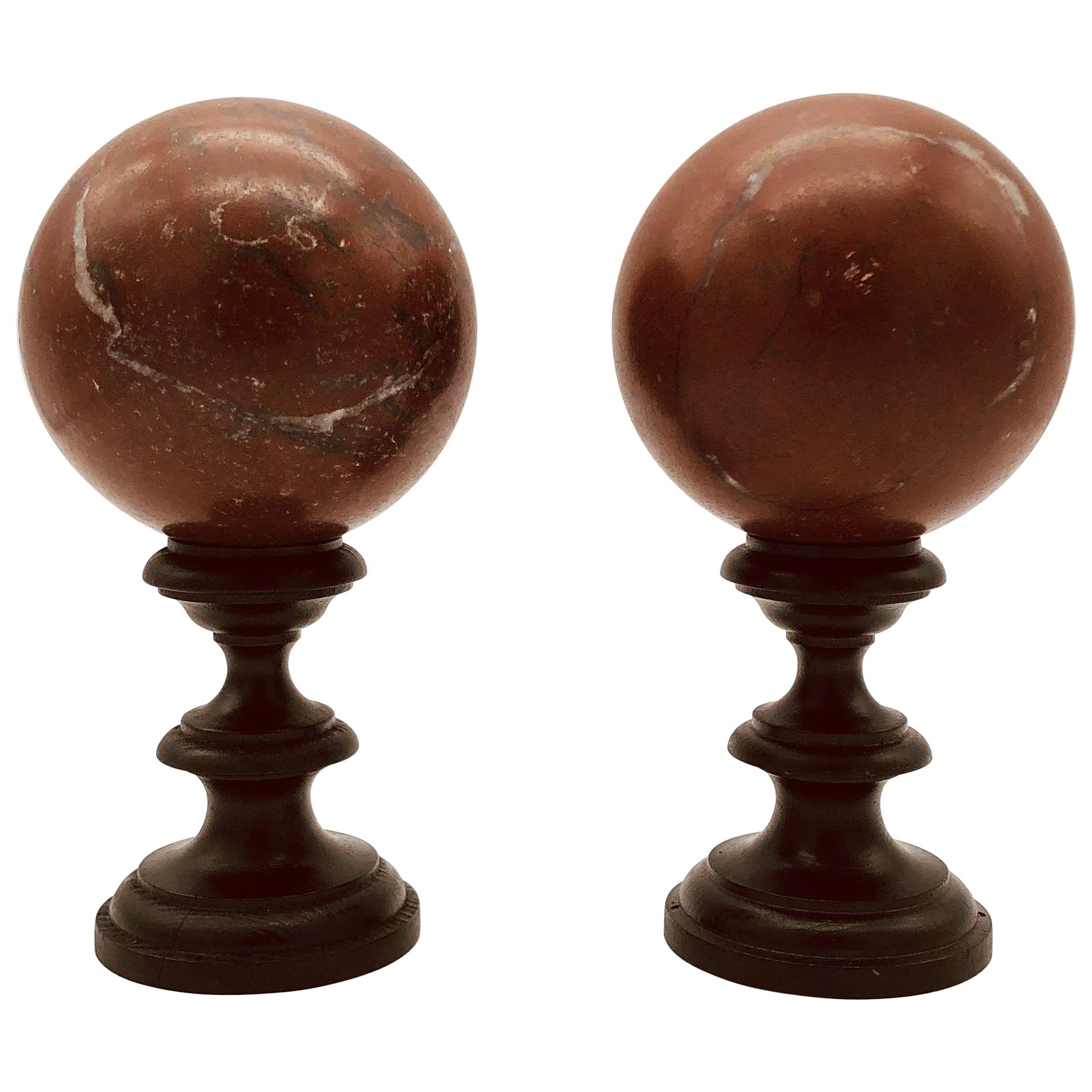 20th Century Italian Pair of Red Griotte Marble Sculpture Grand Tour Balls