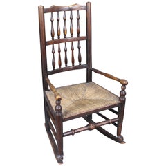 Antique 18th Century English Elm Rocking Chair with Rush Seat