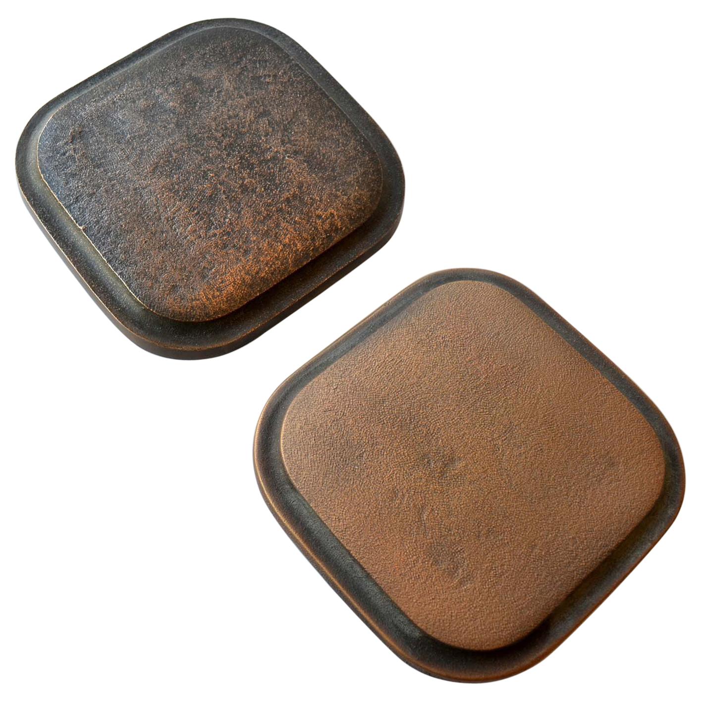 1970s Bronze Pair of Square Push and Pull Door Handles with Rounded Corners