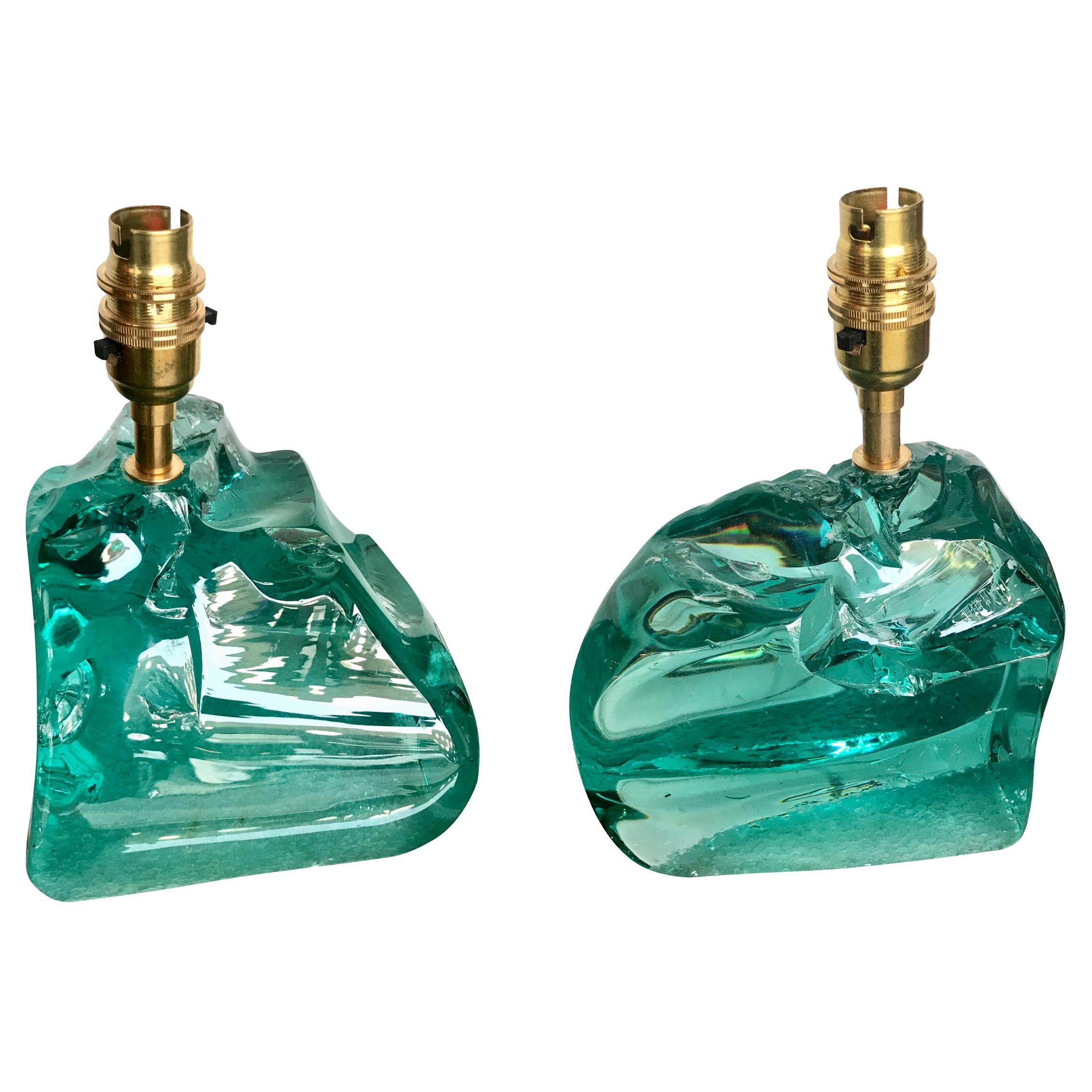Pair of Rock Glass Lamps in the Style of Max Ingrand